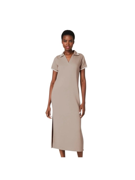 SPANX Dresses & Skirts - NWT SPANX AirEssentials Pique Polo Taupe Polo-Style Midi Dress with Side Slit  L